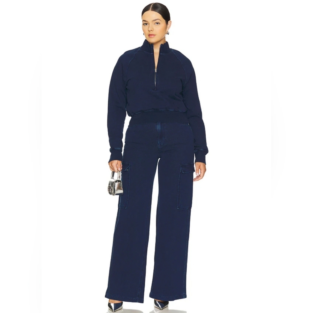 Good American NWT Denim Blue Quarter Zip Pullover 3X